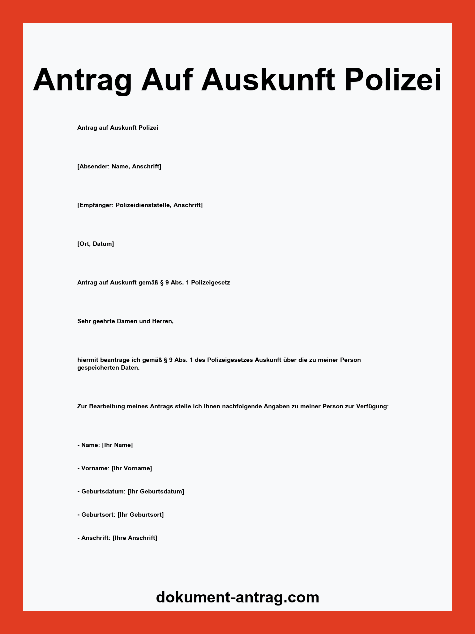 Antrag Auf Auskunft Polizei Muster
