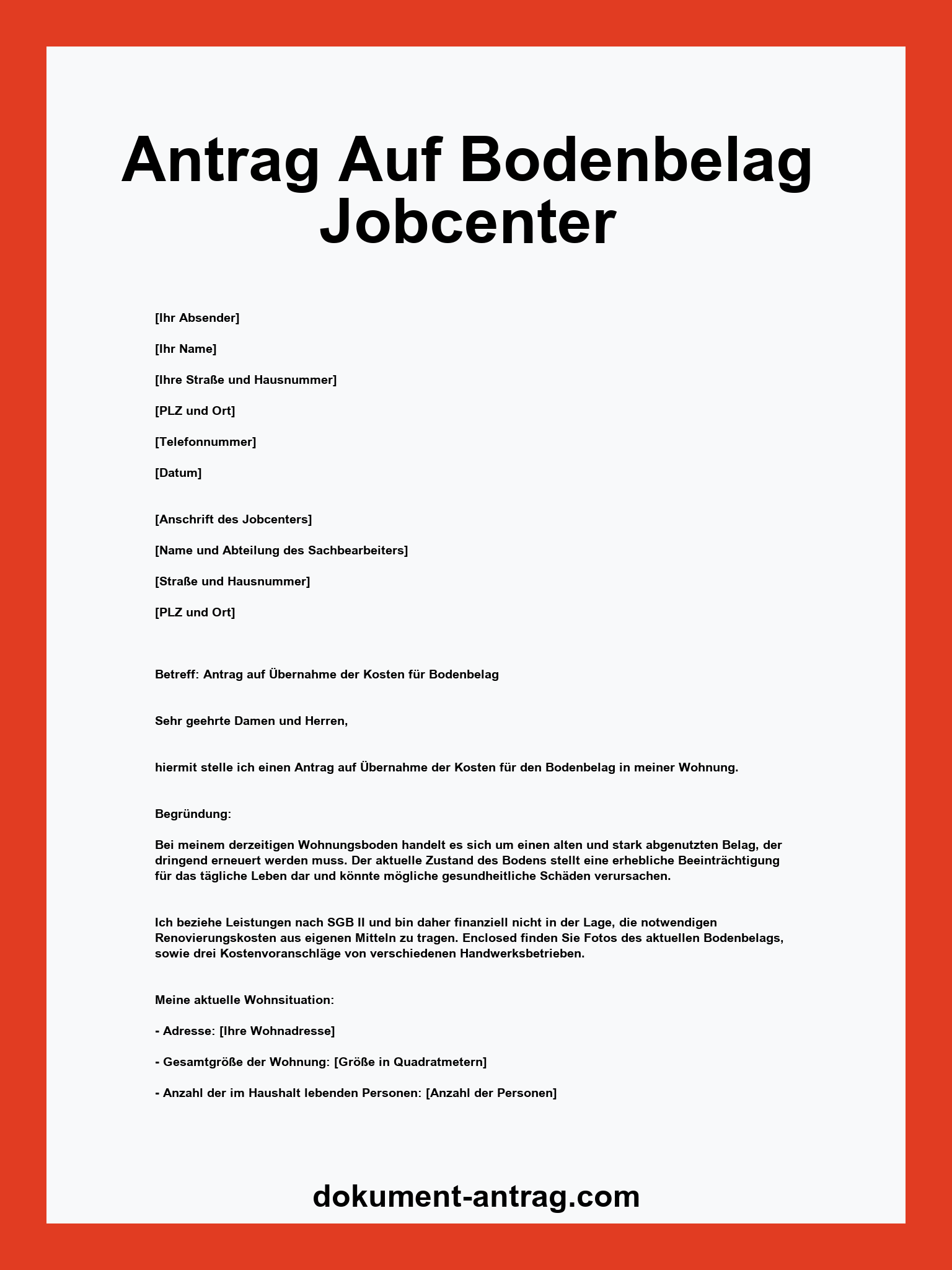 Antrag Auf Bodenbelag Jobcenter Muster
