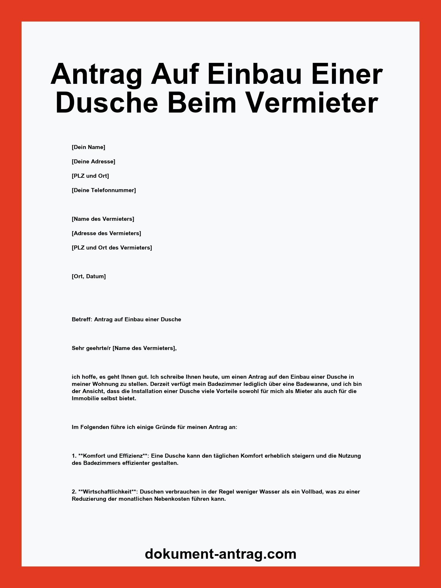 Antrag Auf Einbau Einer Dusche Beim Vermieter