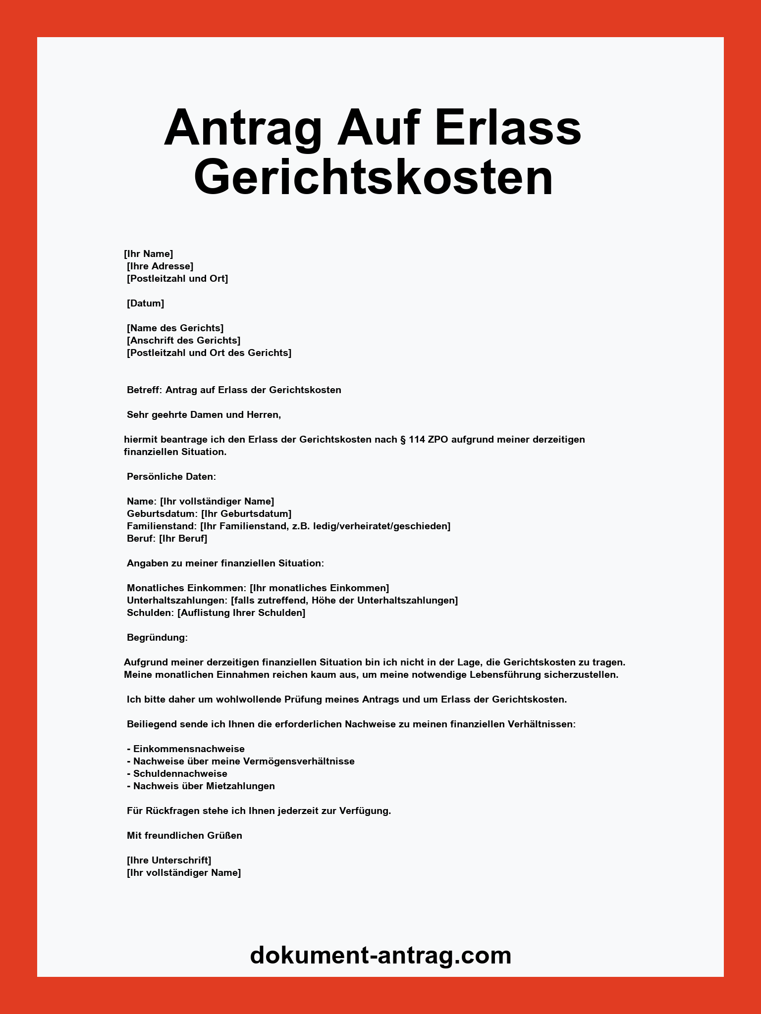 Antrag Auf Erlass Gerichtskosten Muster