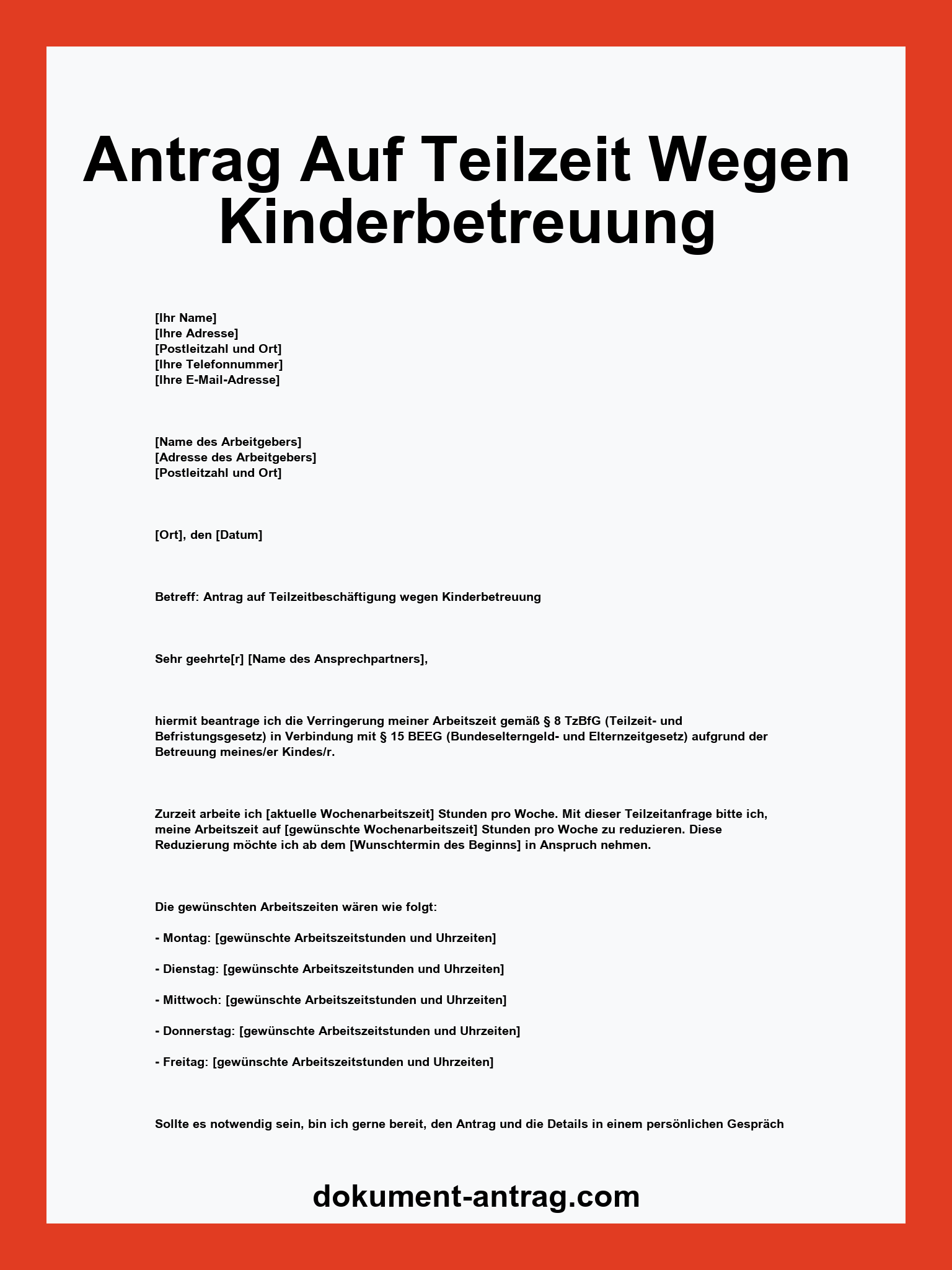 Antrag Auf Teilzeit Wegen Kinderbetreuung Muster