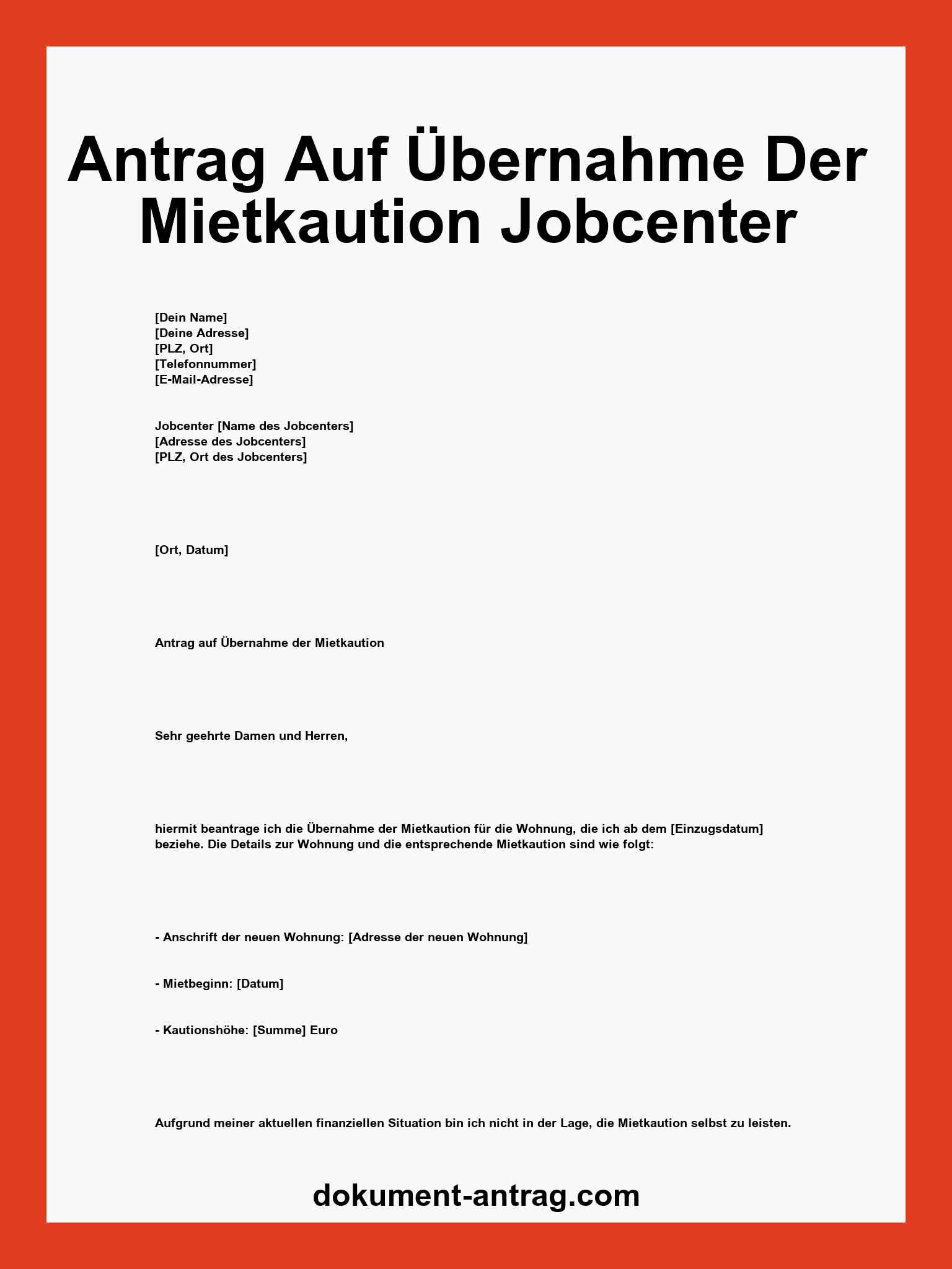 Antrag Auf Übernahme Der Mietkaution Jobcenter