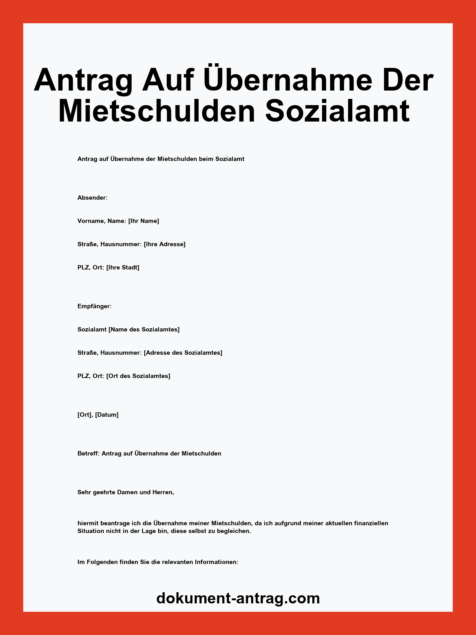 Antrag Auf Übernahme Der Mietschulden Sozialamt Muster