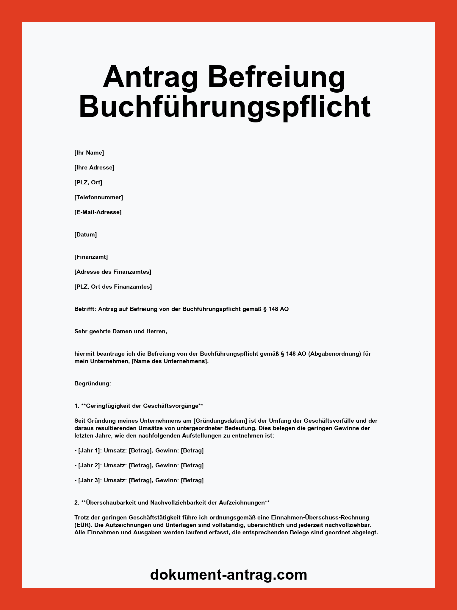 Antrag Befreiung Buchführungspflicht Muster