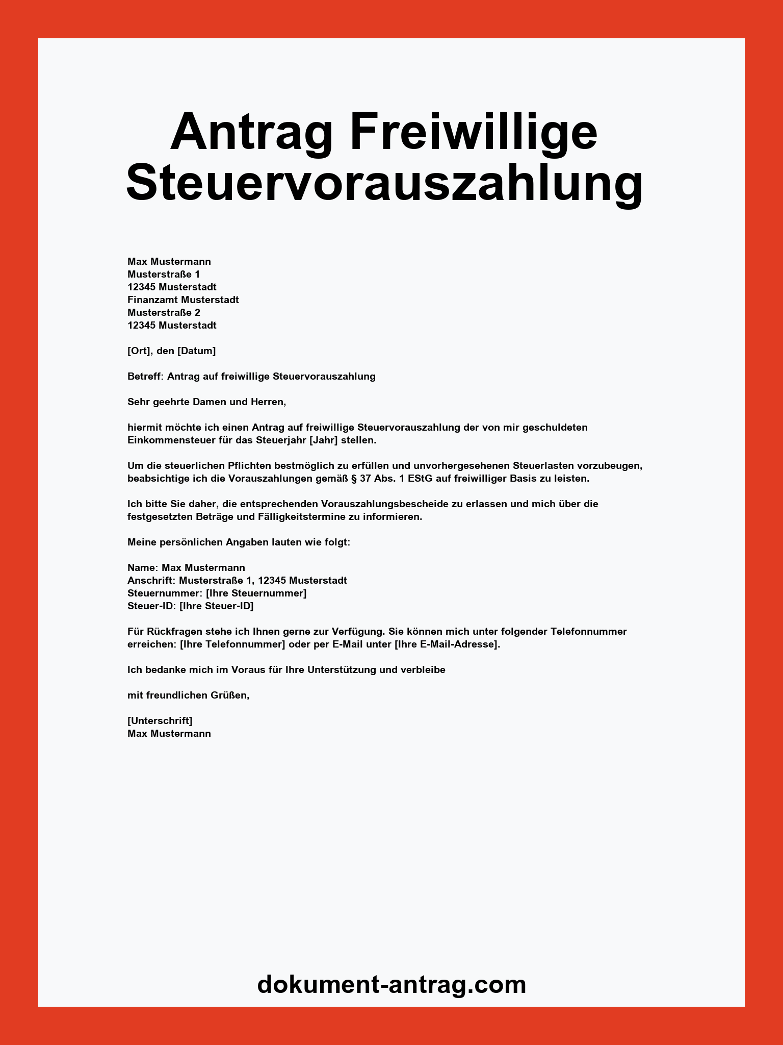 Antrag Freiwillige Steuervorauszahlung Muster