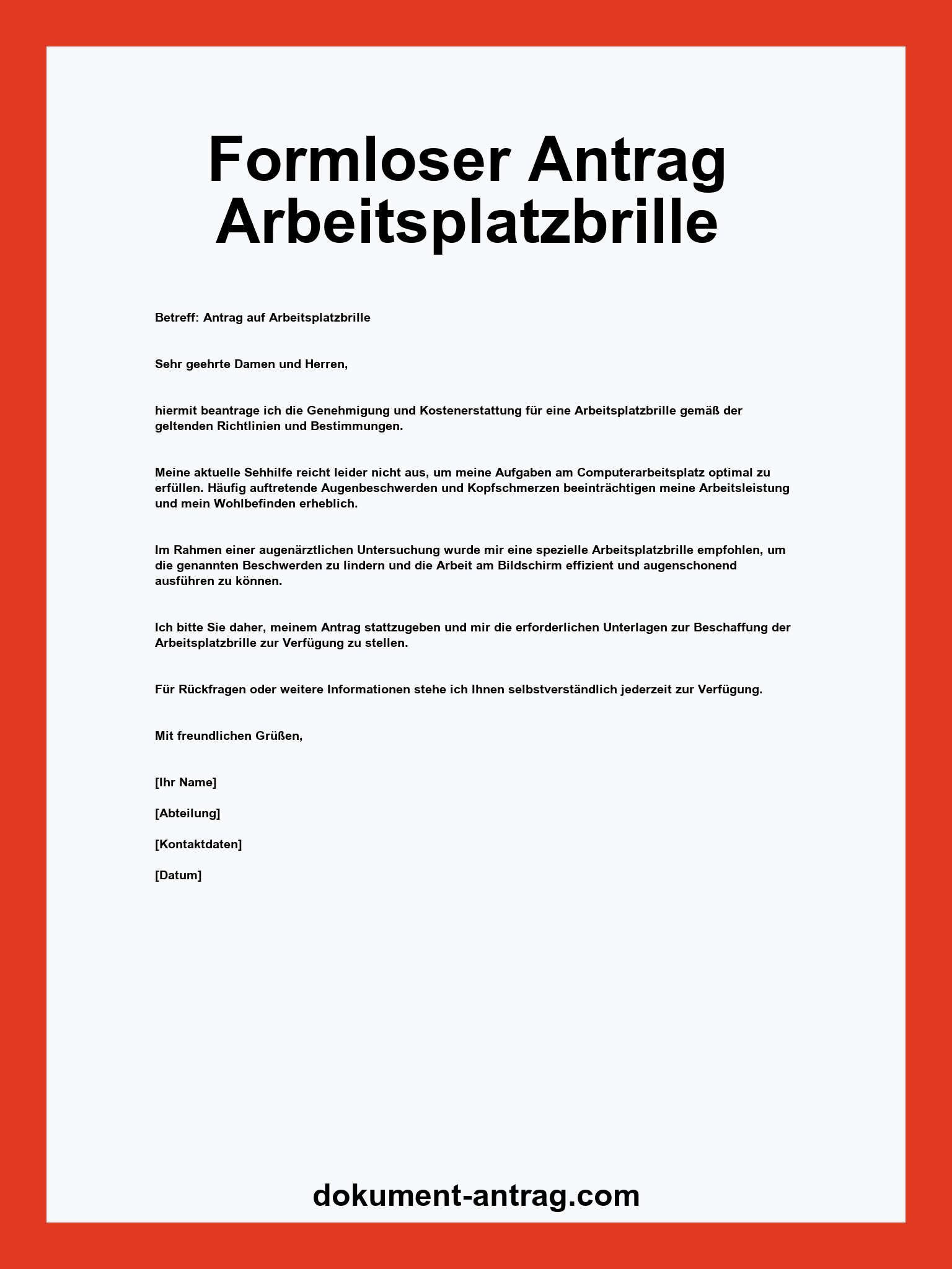 Formloser Antrag Arbeitsplatzbrille