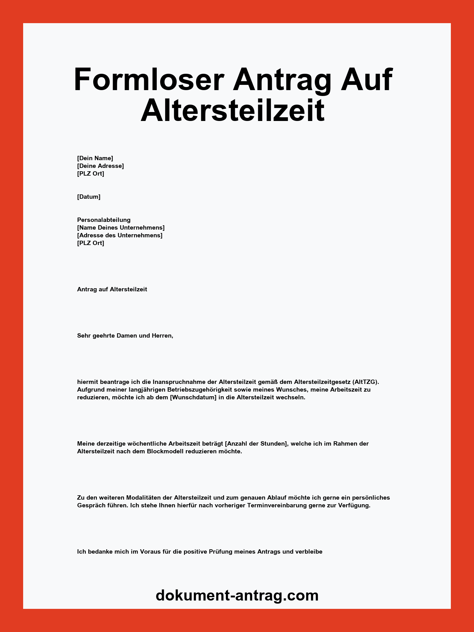 Formloser Antrag Auf Altersteilzeit Muster