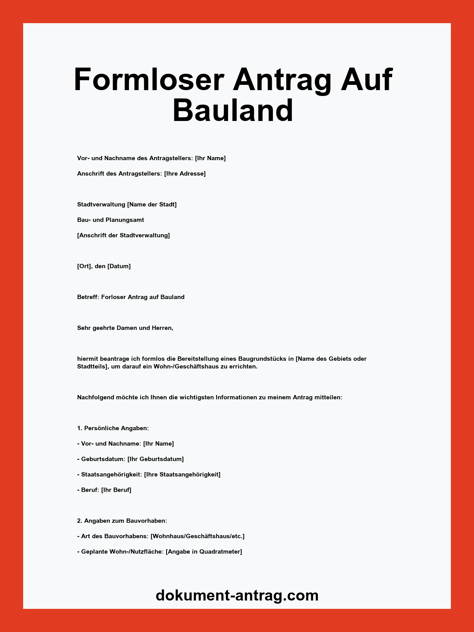 Formloser Antrag Auf Bauland