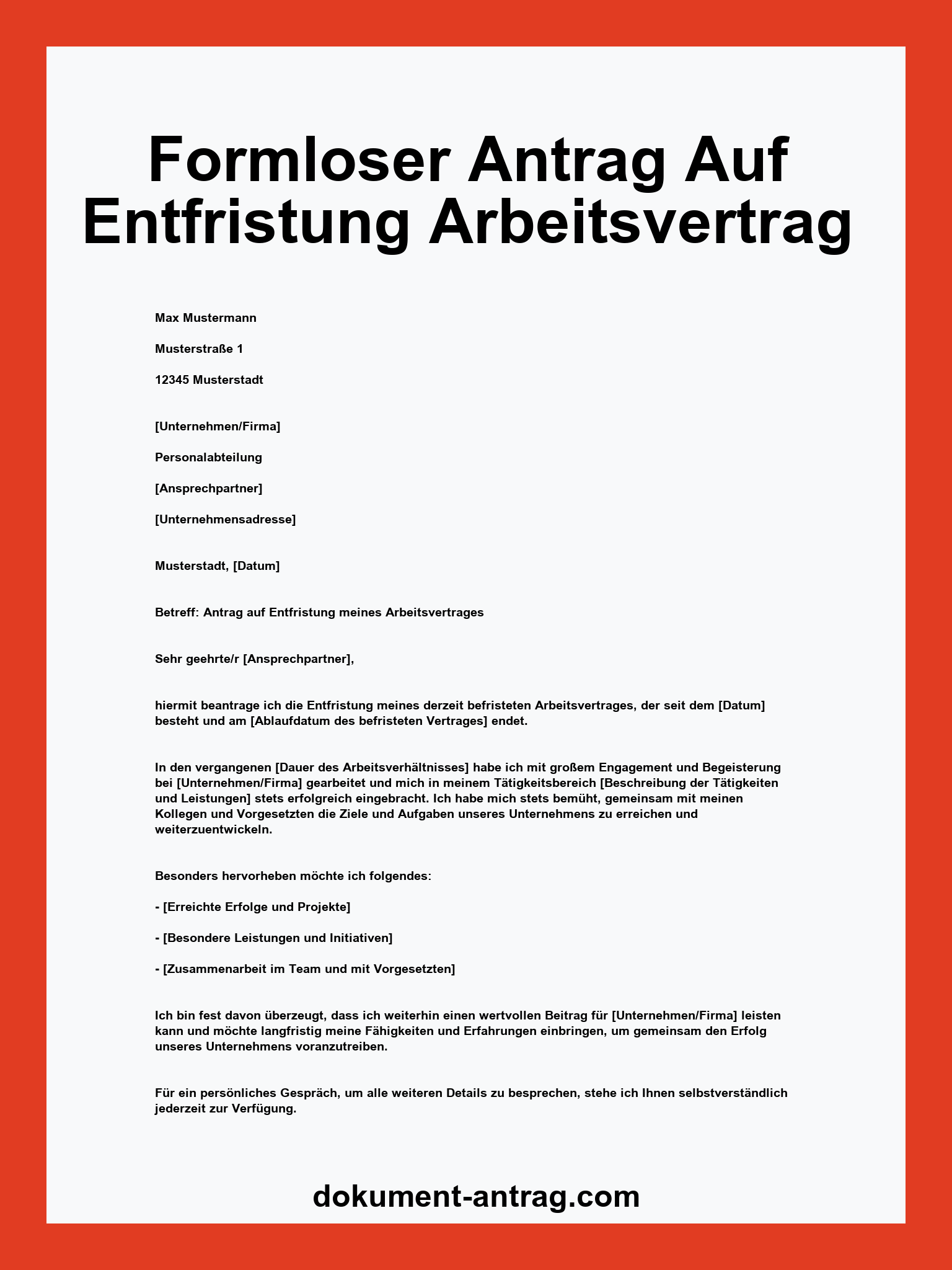 Formloser Antrag Auf Entfristung Arbeitsvertrag