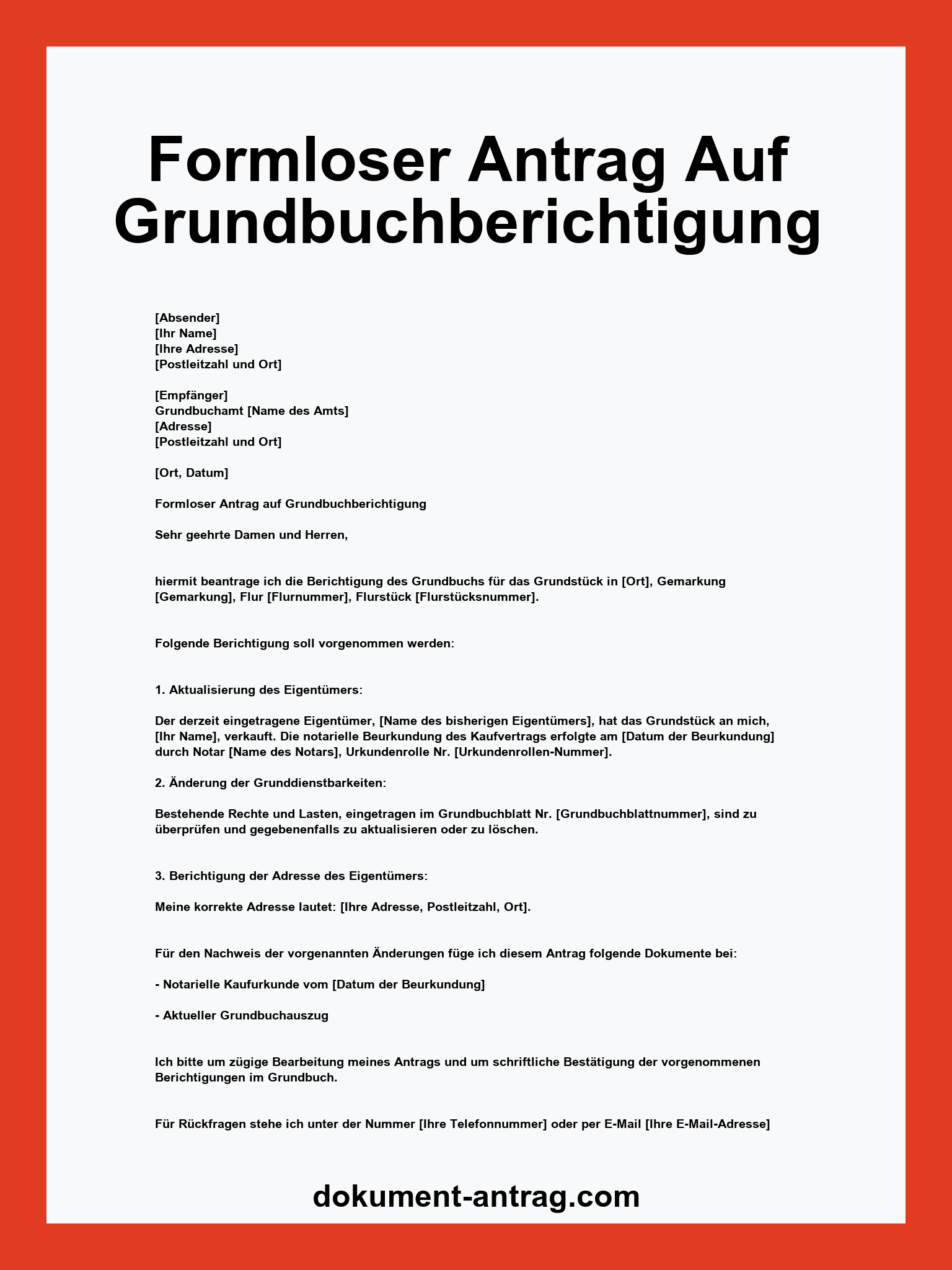 Formloser Antrag Auf Grundbuchberichtigung