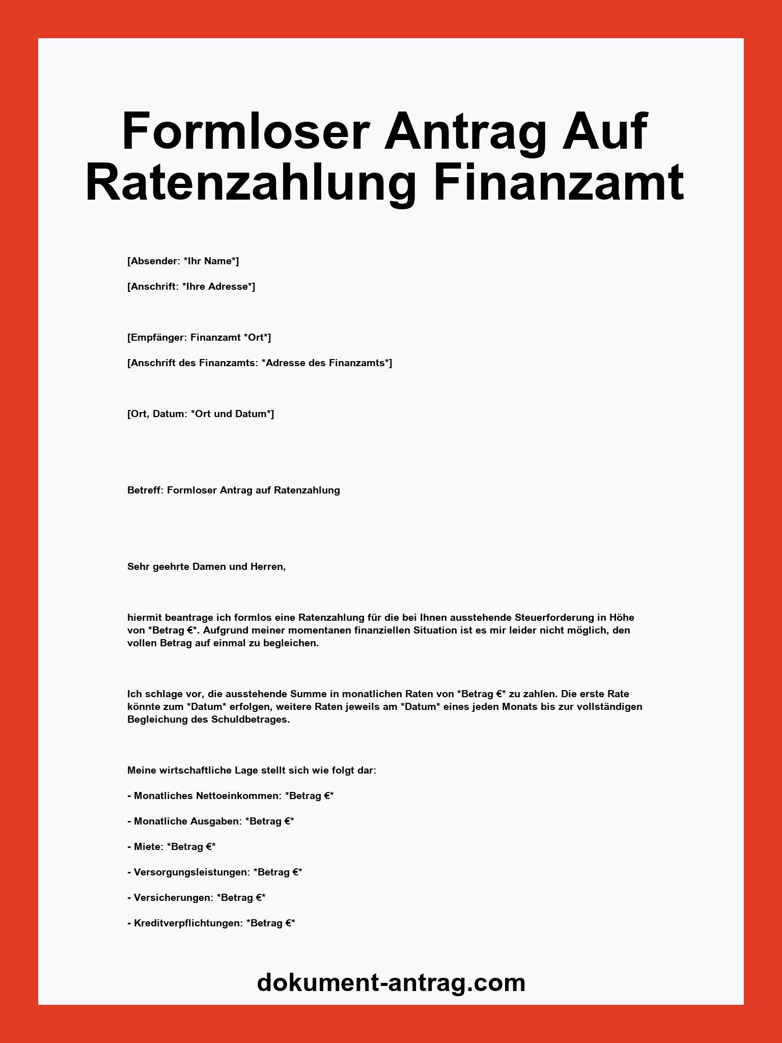 Formloser Antrag Auf Ratenzahlung Muster Finanzamt