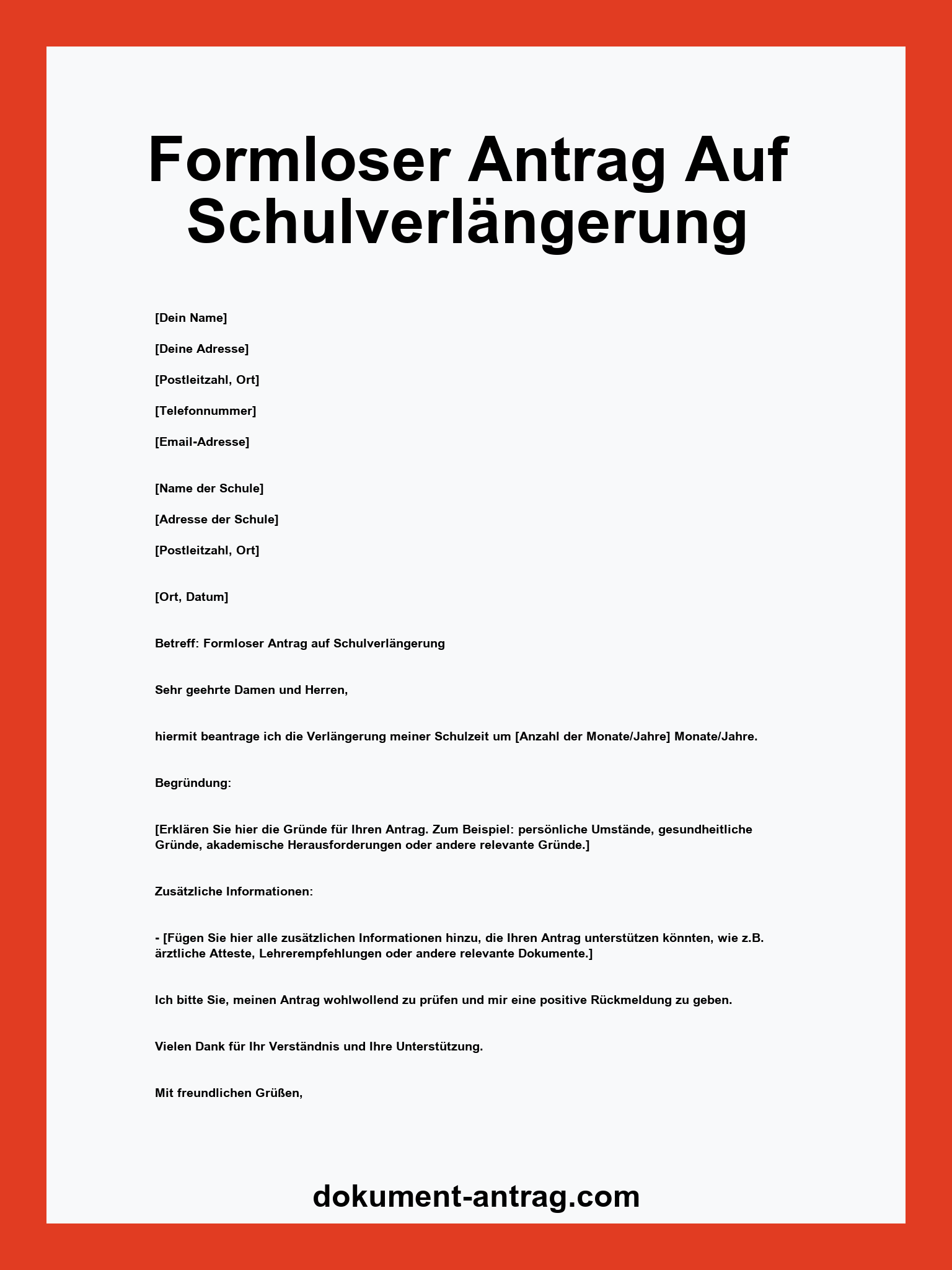 Formloser Antrag Auf Schulverlängerung