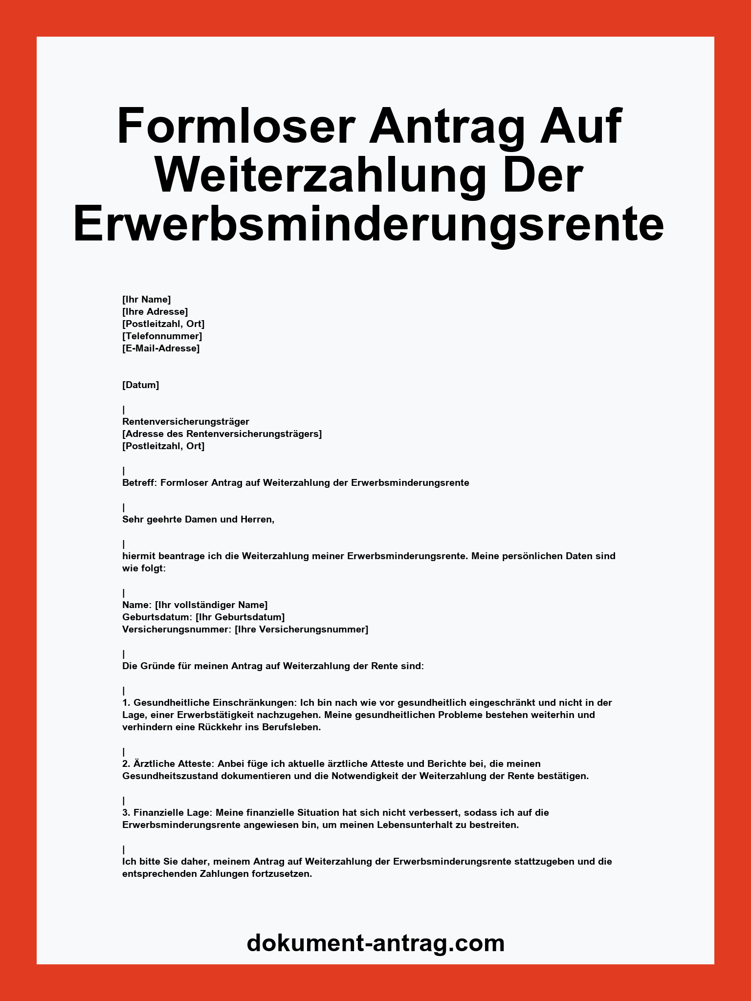 Formloser Antrag Auf Weiterzahlung Der Erwerbsminderungsrente