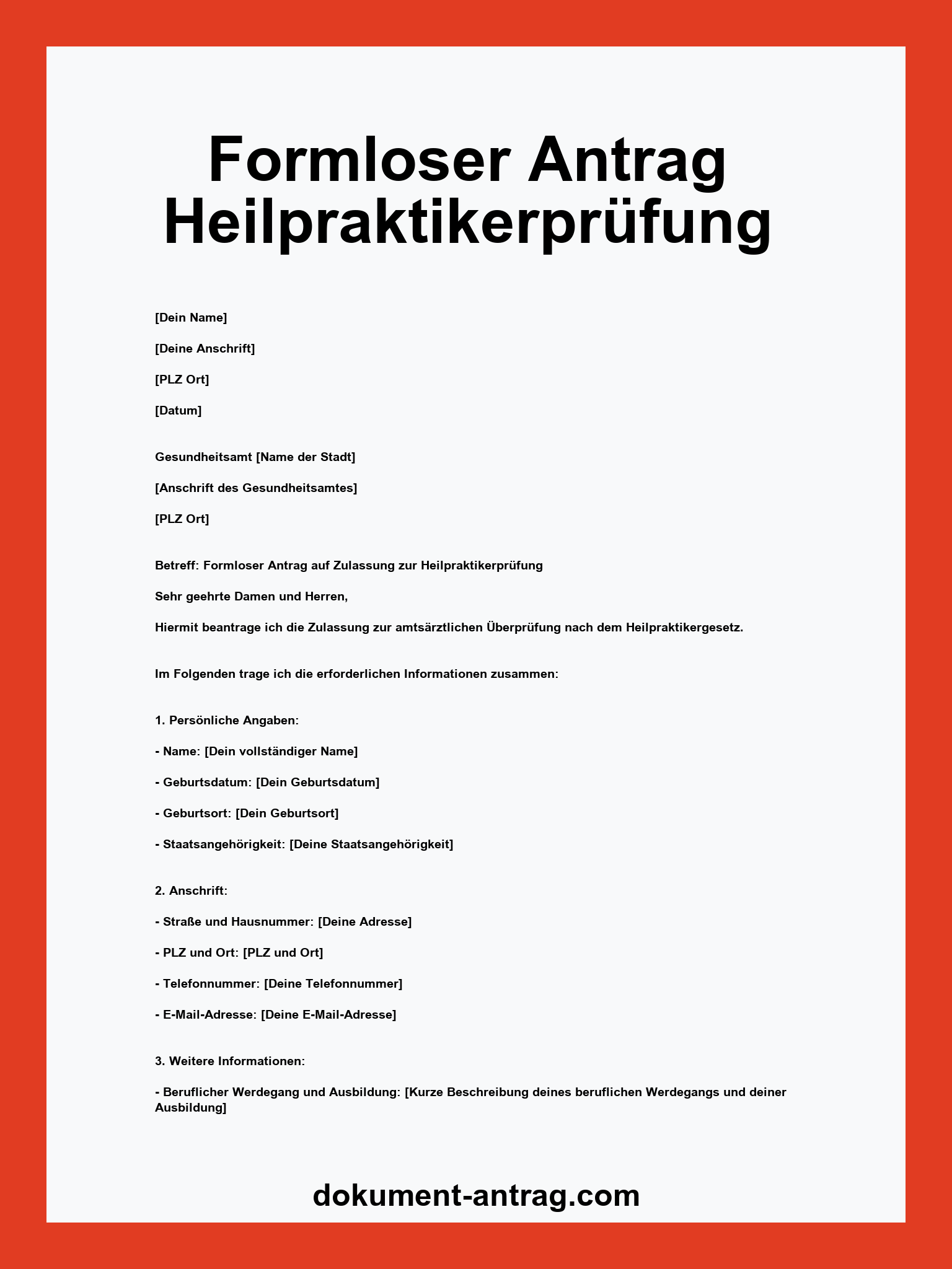 Formloser Antrag Heilpraktikerprüfung Vorlage