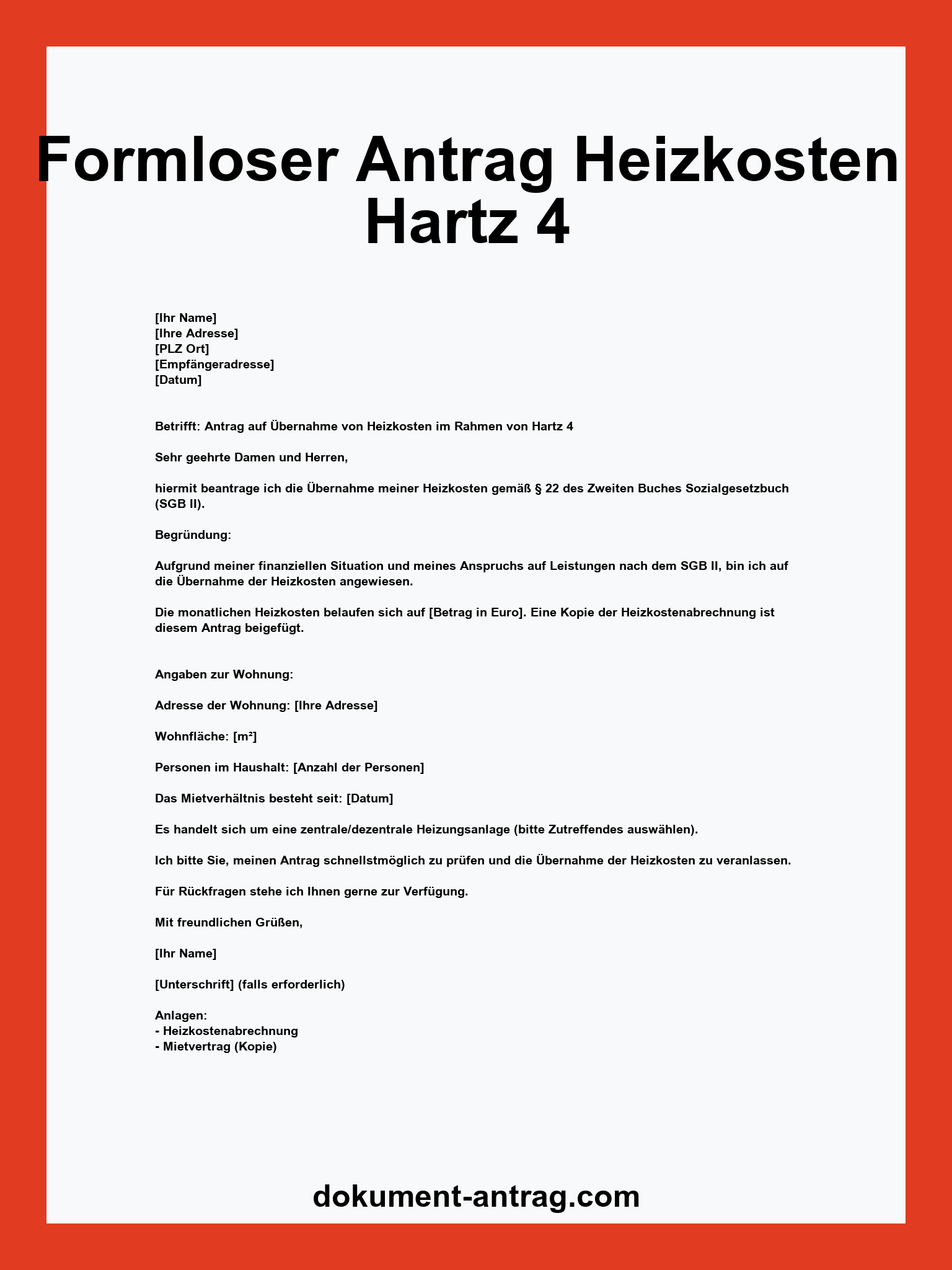 Formloser Antrag Heizkosten Hartz 4 Muster