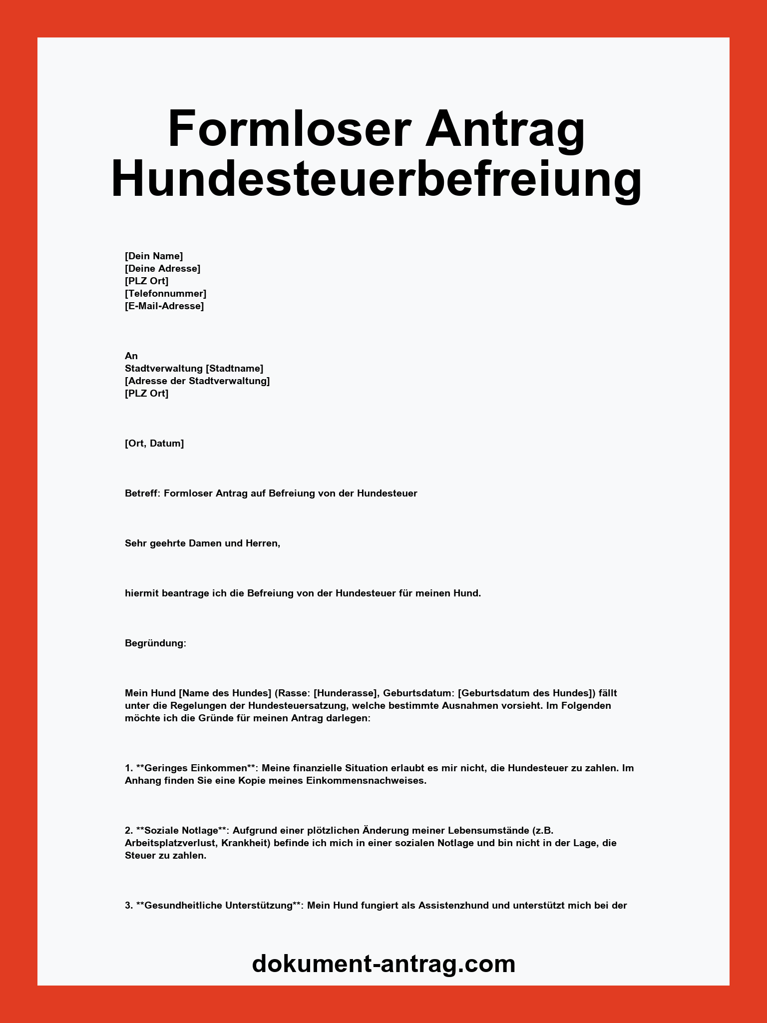 Formloser Antrag Hundesteuerbefreiung