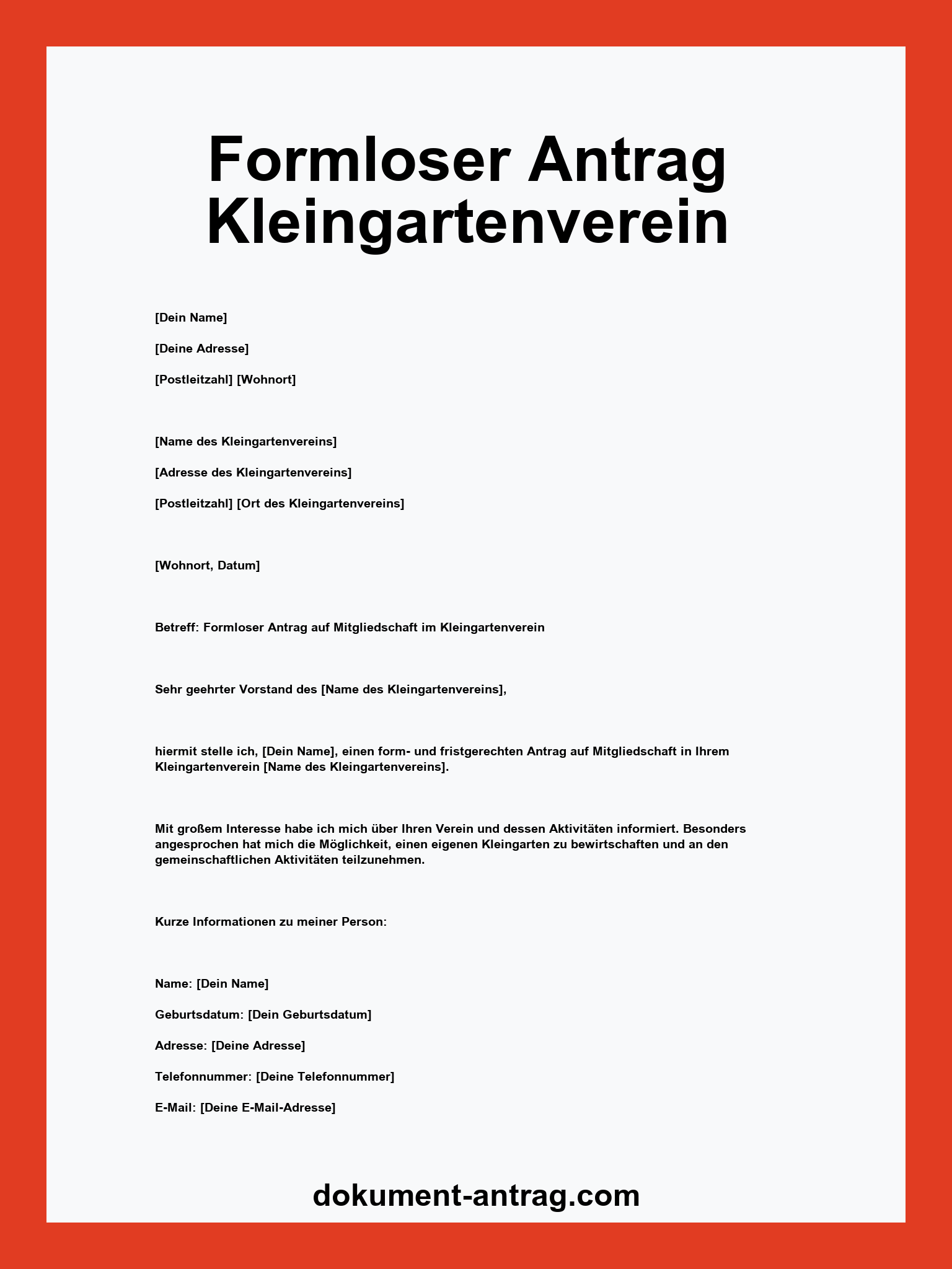 Formloser Antrag Kleingartenverein
