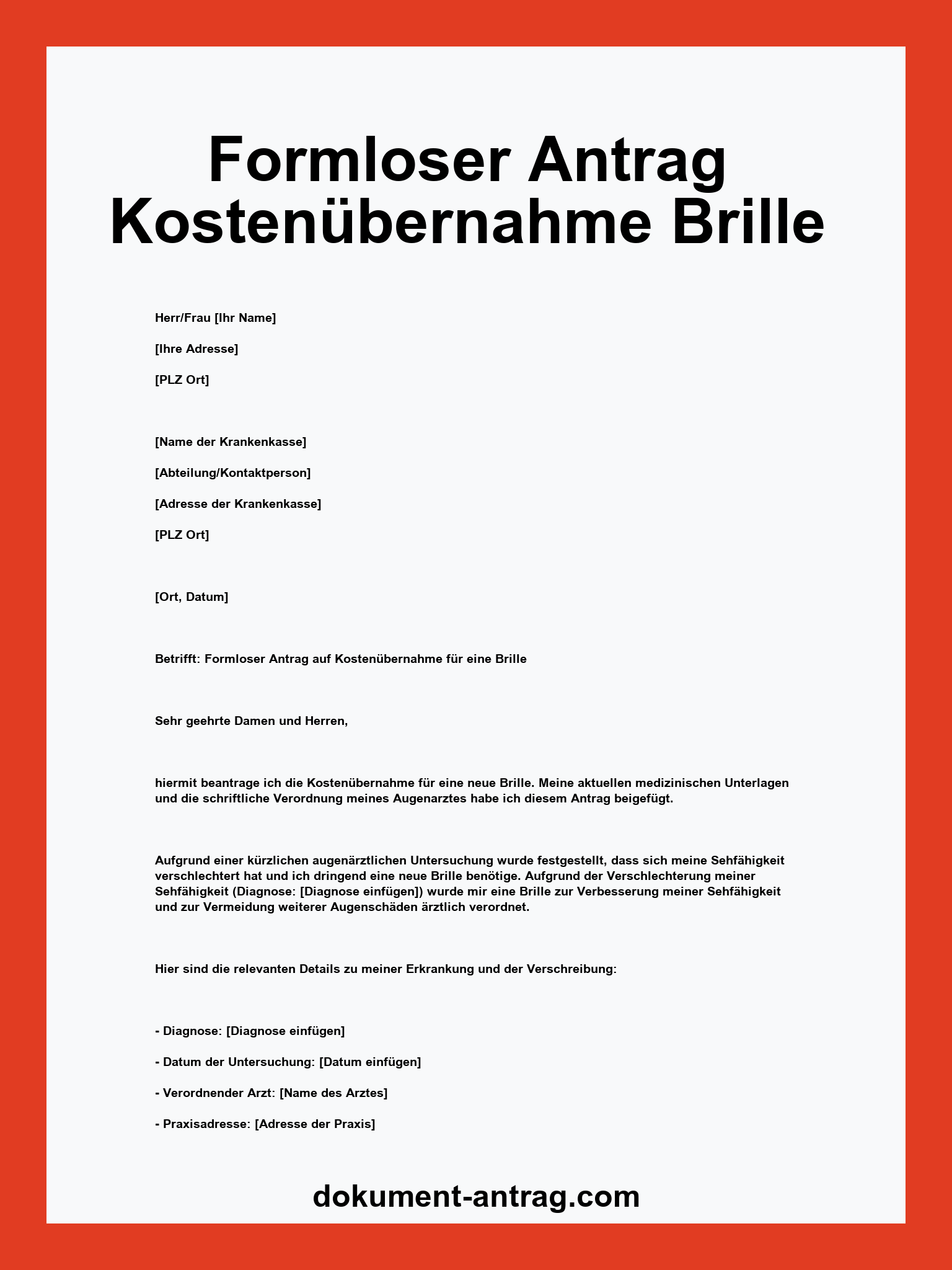 Formloser Antrag Kostenübernahme Brille
