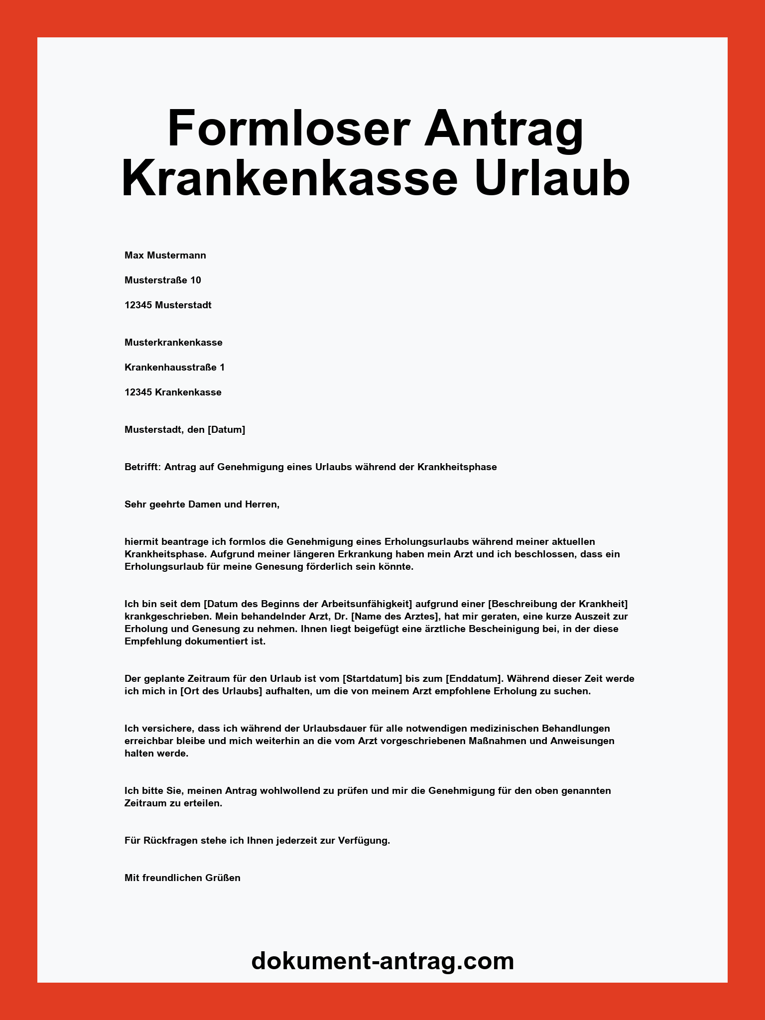 Formloser Antrag Krankenkasse Urlaub