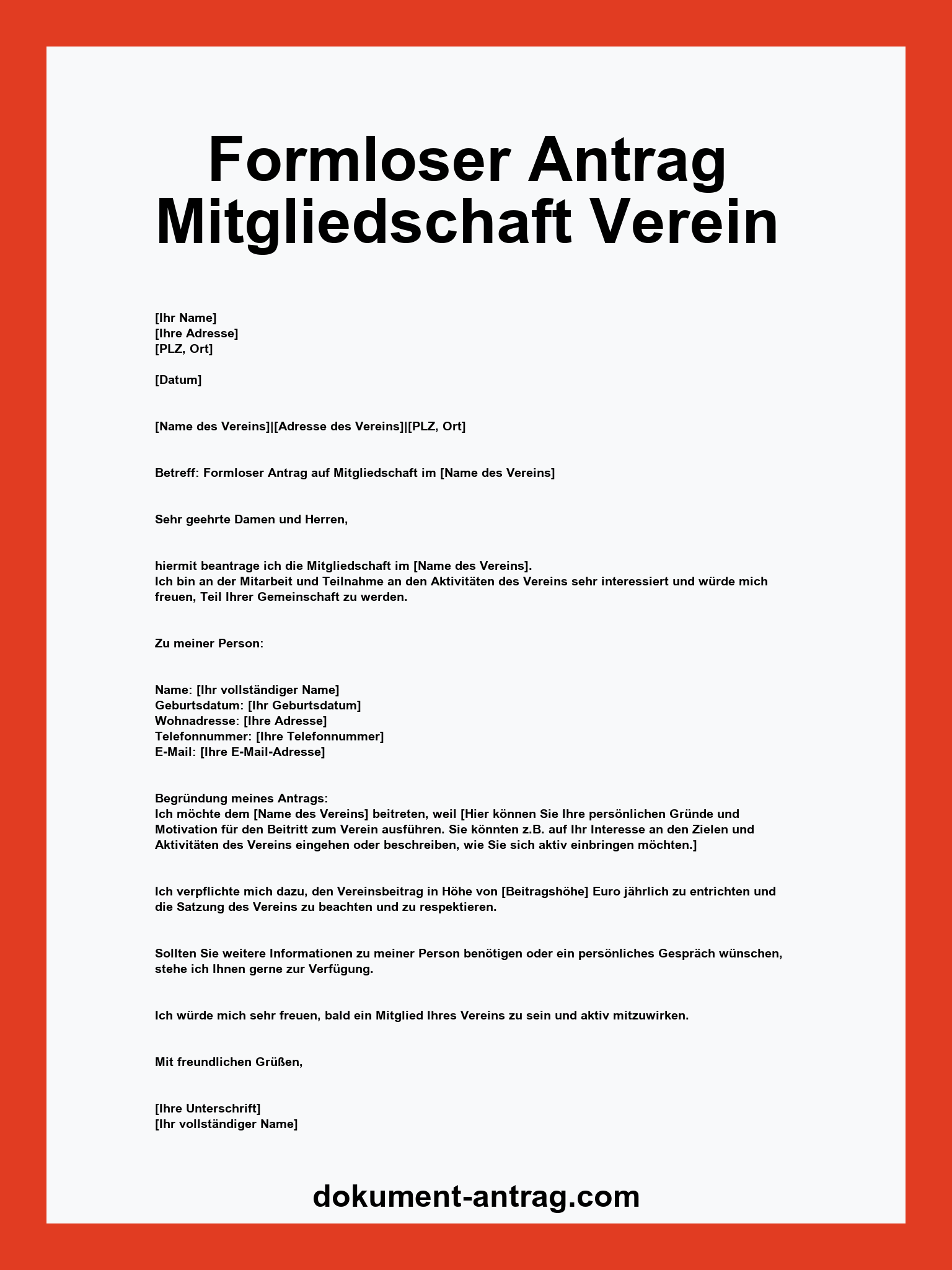 Formloser Antrag Mitgliedschaft Verein Muster