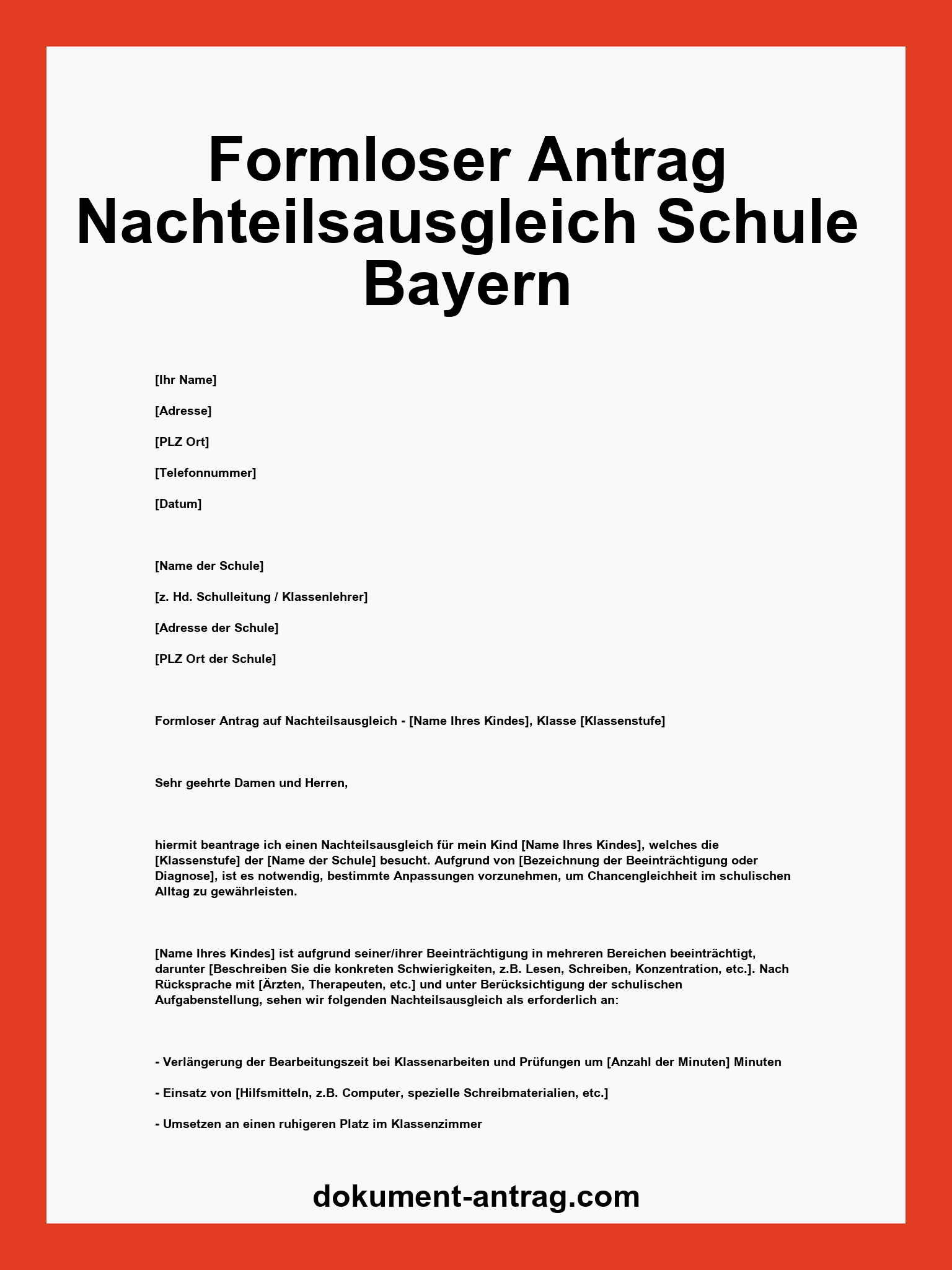 Formloser Antrag Nachteilsausgleich Schule Muster Bayern