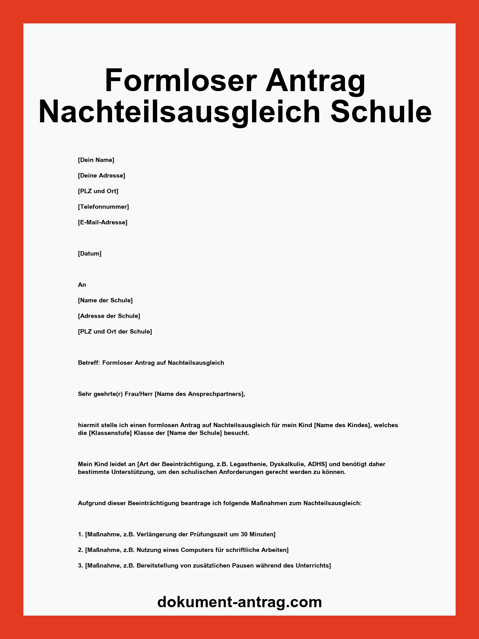 Antrag Auf Verbleib In Der Schule Nach Umzug Vorlage Formloser Antrag Nachteilsausgleich Schule Muster