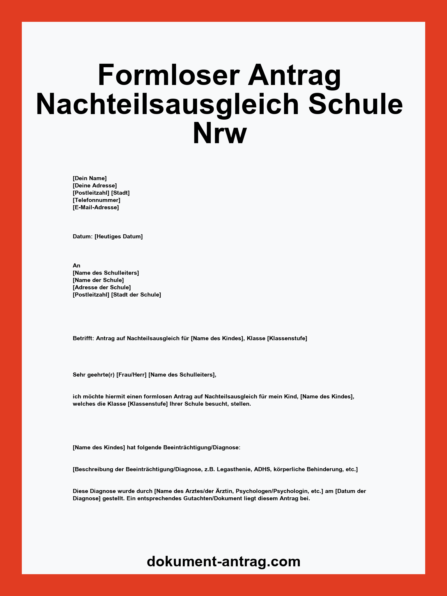 Formloser Antrag Nachteilsausgleich Schule Muster Nrw
