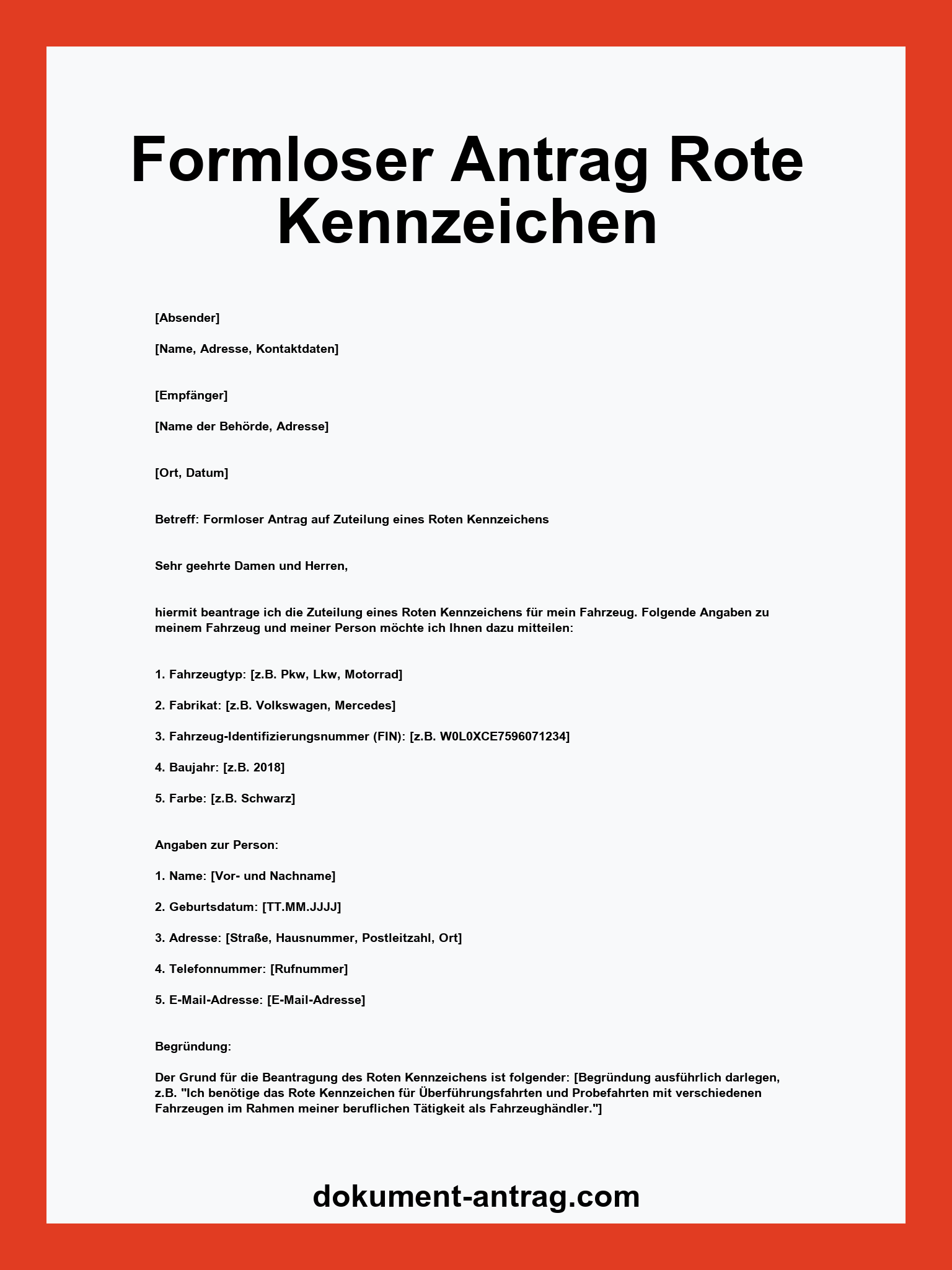 Formloser Antrag Rote Kennzeichen Muster Pdf