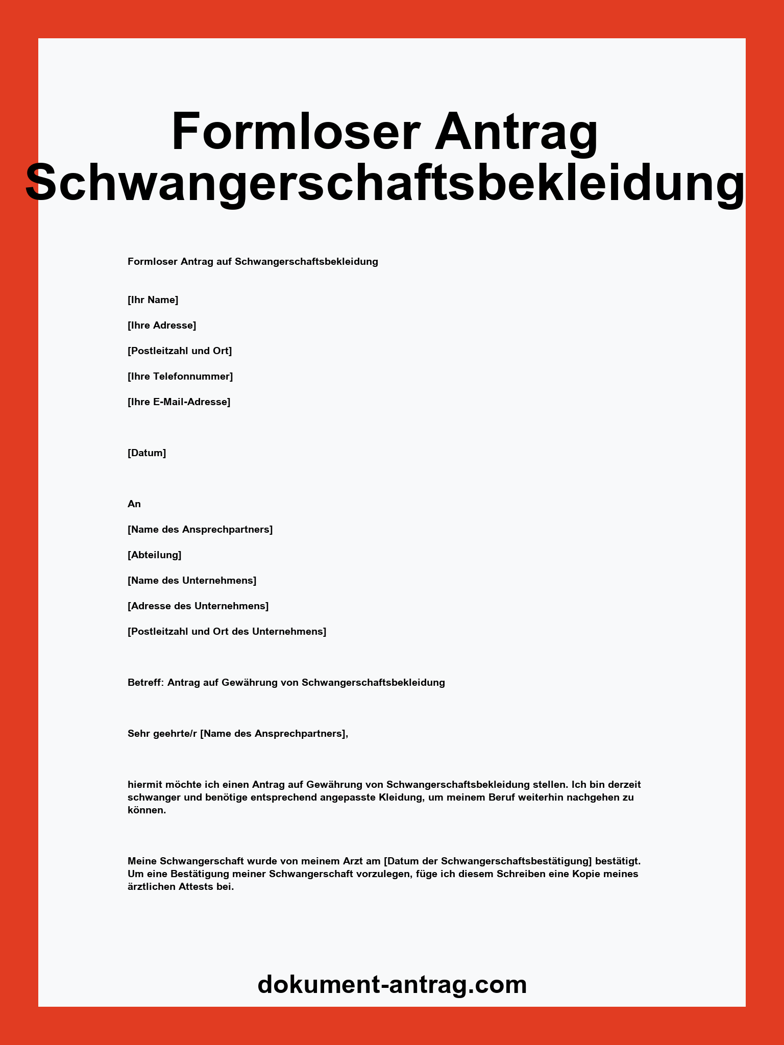 Formloser Antrag Schwangerschaftsbekleidung