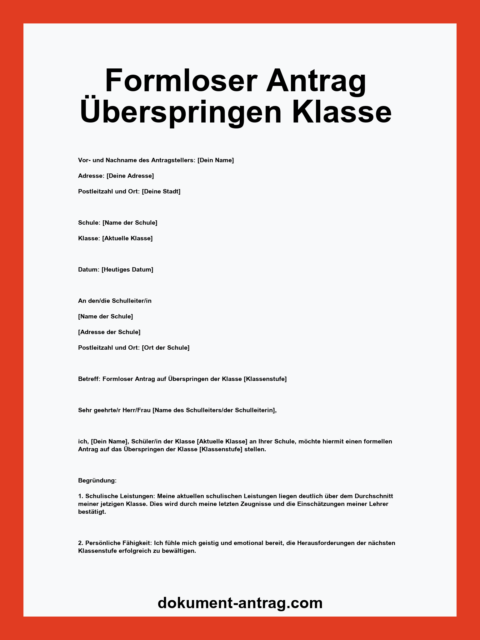 Formloser Antrag Überspringen Klasse