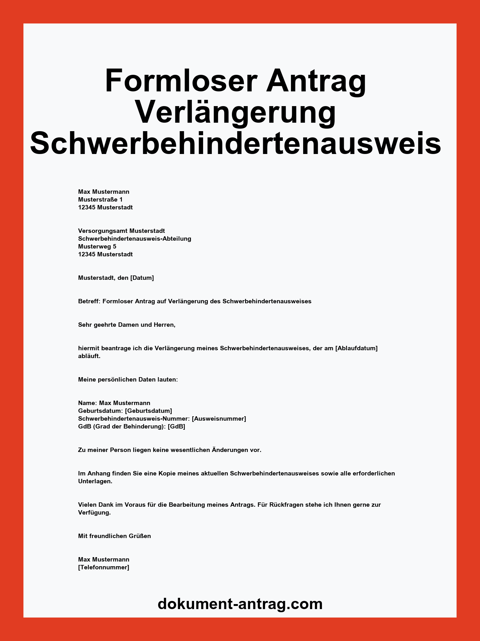 Formloser Antrag Auf Eingliederungshilfe Muster Formloser Antrag Verlängerung Schwerbehindertenausweis Muster