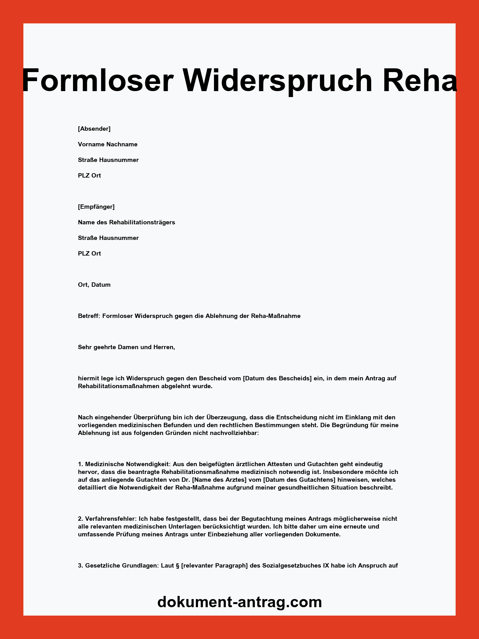 Formloser Widerspruch Reha Muster